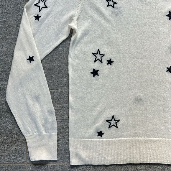 NWT Chaser Embroidery Stars Long Sleeve Crewneck Cashmere Sweater Ivory Small - Picture 4 of 14